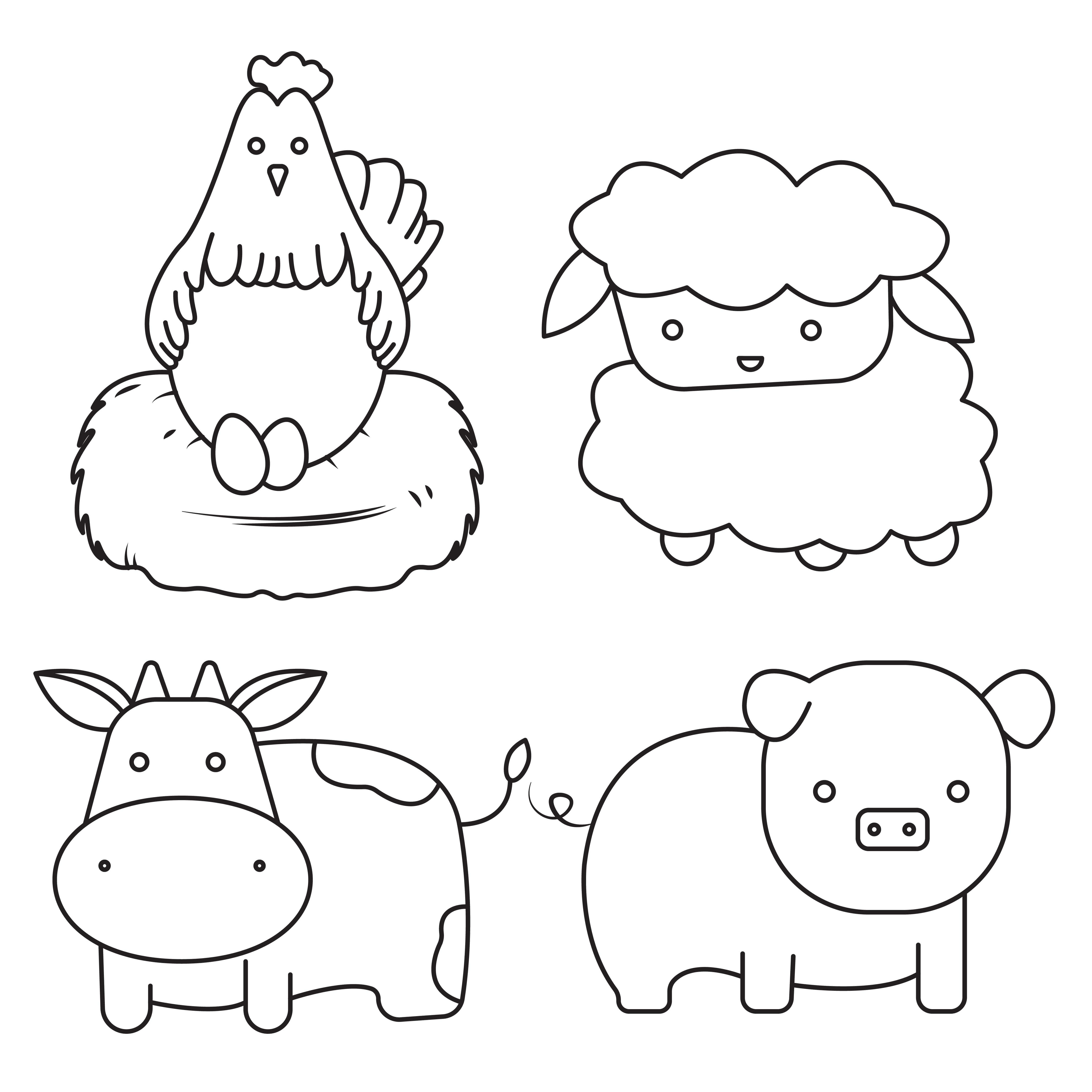 Coloriage Animaux De La Ferme Poule Mouton Vache Cochon - Animal à imprimer