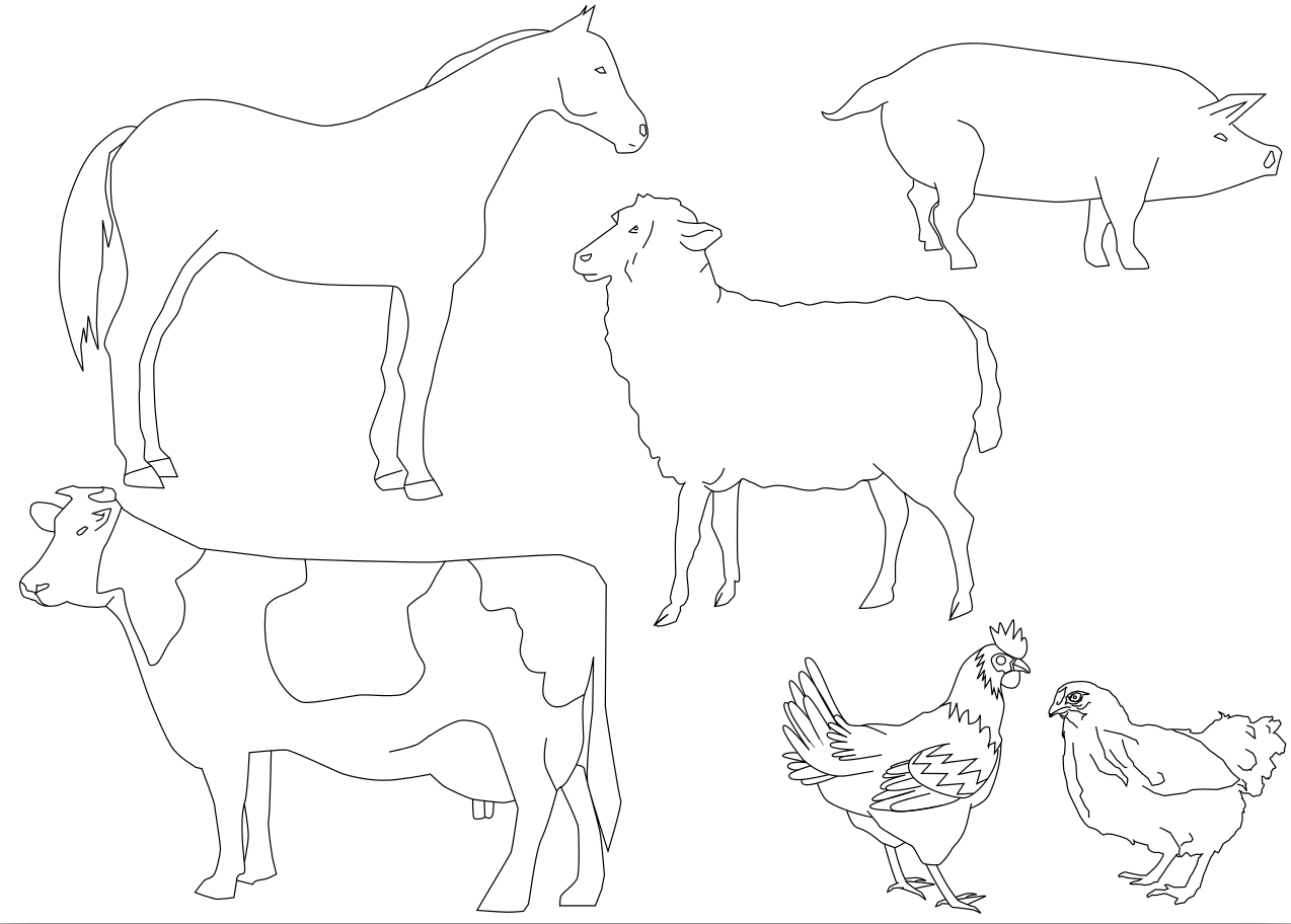 Coloriage Animaux De La Ferme Vache Cheval Mouton Cochon Poule Coq - Animaux de la ferme à imprimer