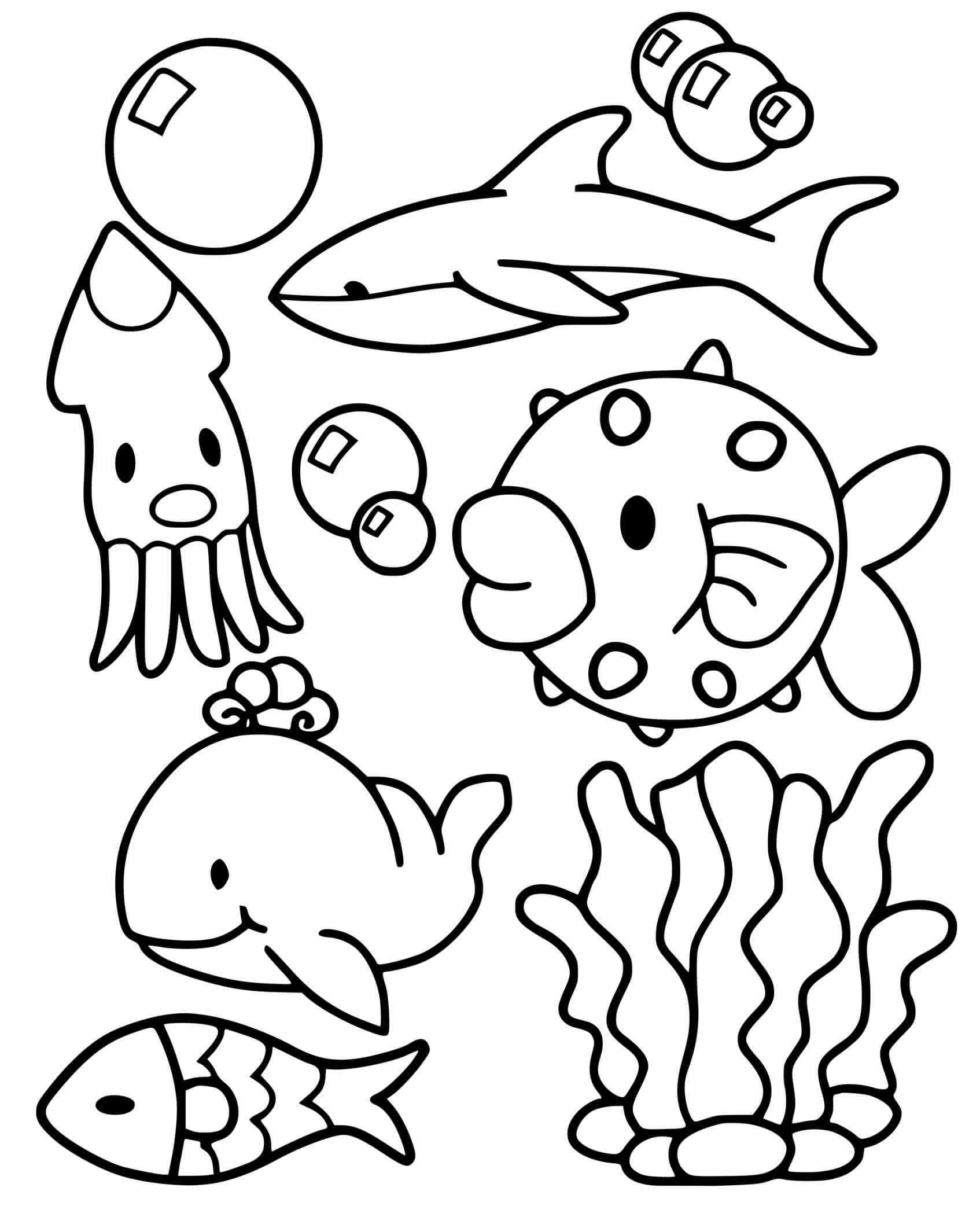 Coloriage Animaux De La Mer Facile - Animaux de la mer à imprimer