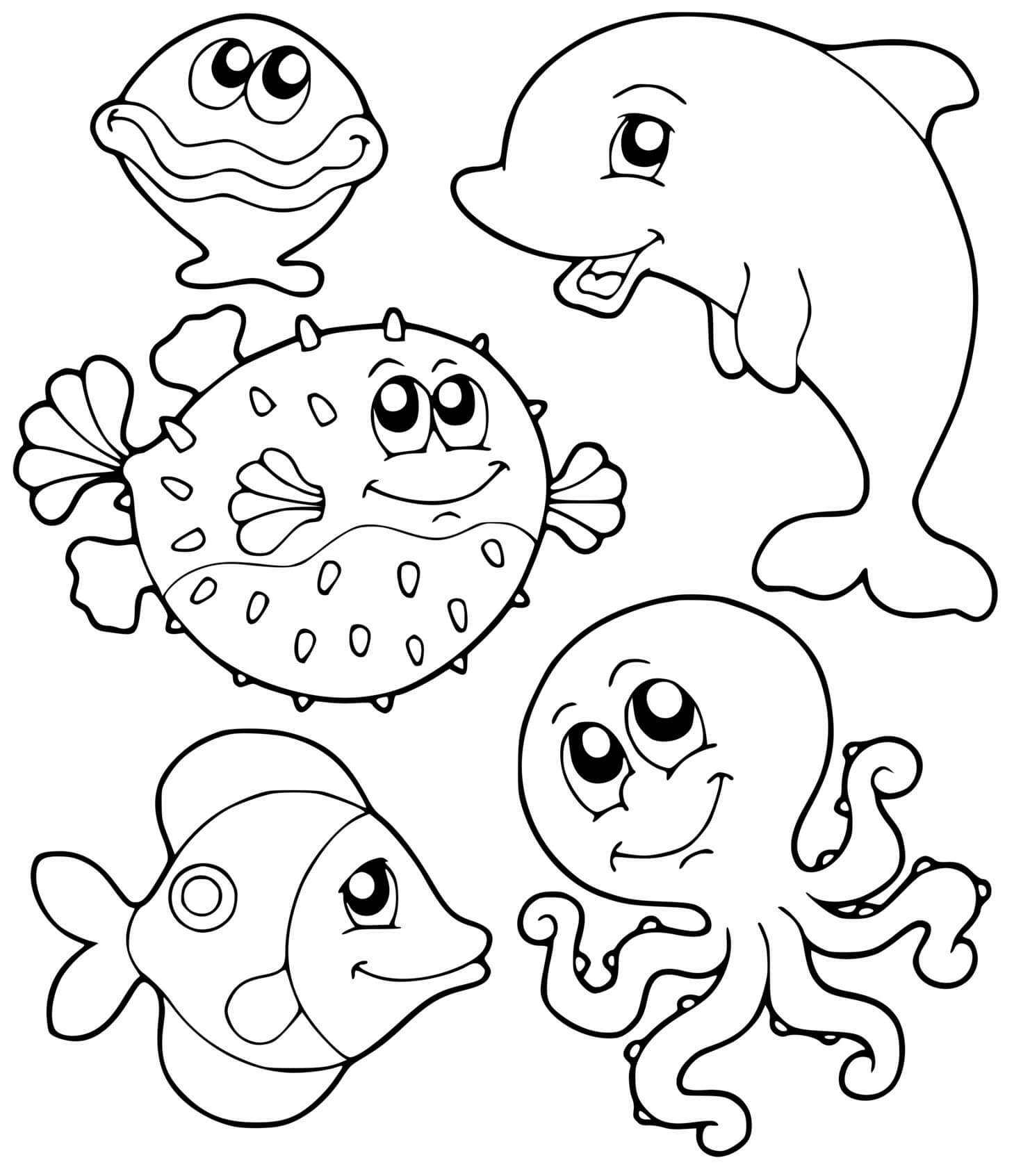 Coloriage Animaux De La Mer Monde Marin Poisson Dauphin Requin - Requin à imprimer