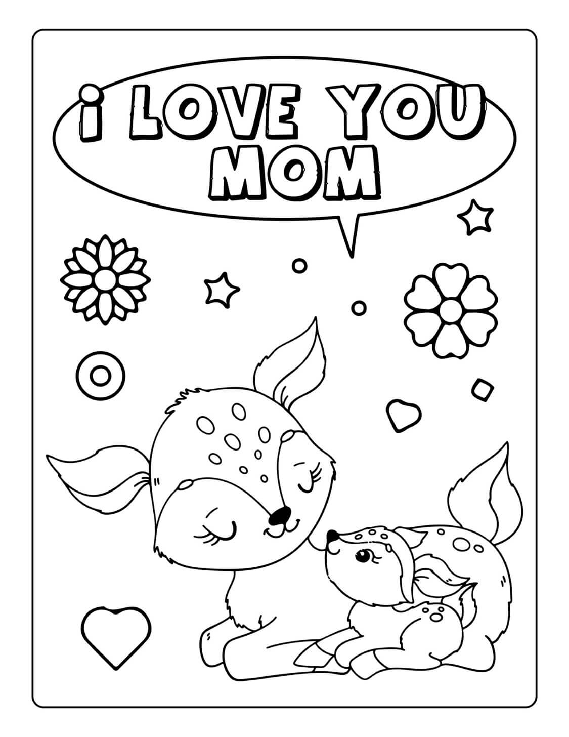 Coloriage Animaux Fête Des Mères I Love You - Fête des mères à imprimer