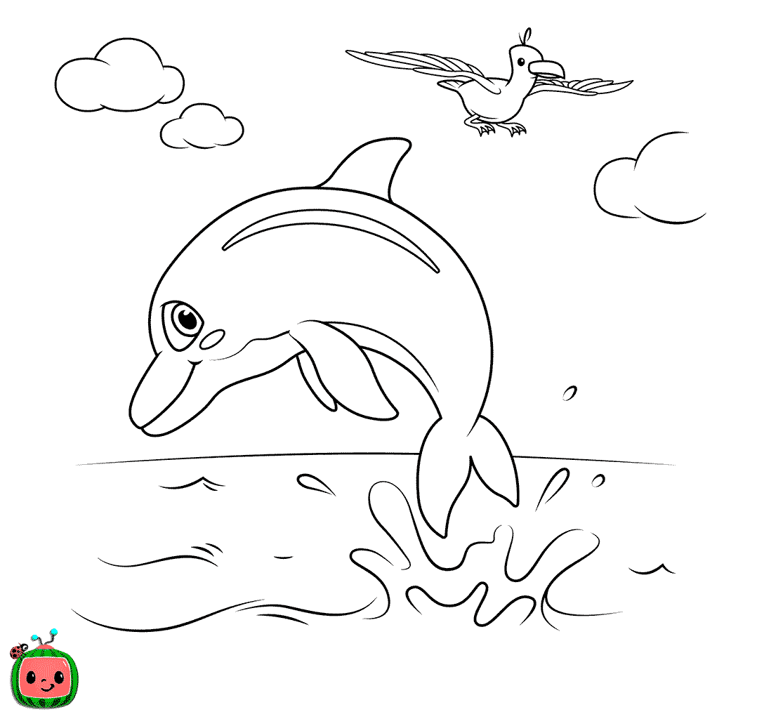 Coloriage Animaux Marin Dauphin Cocomelon - Cocomelon à imprimer