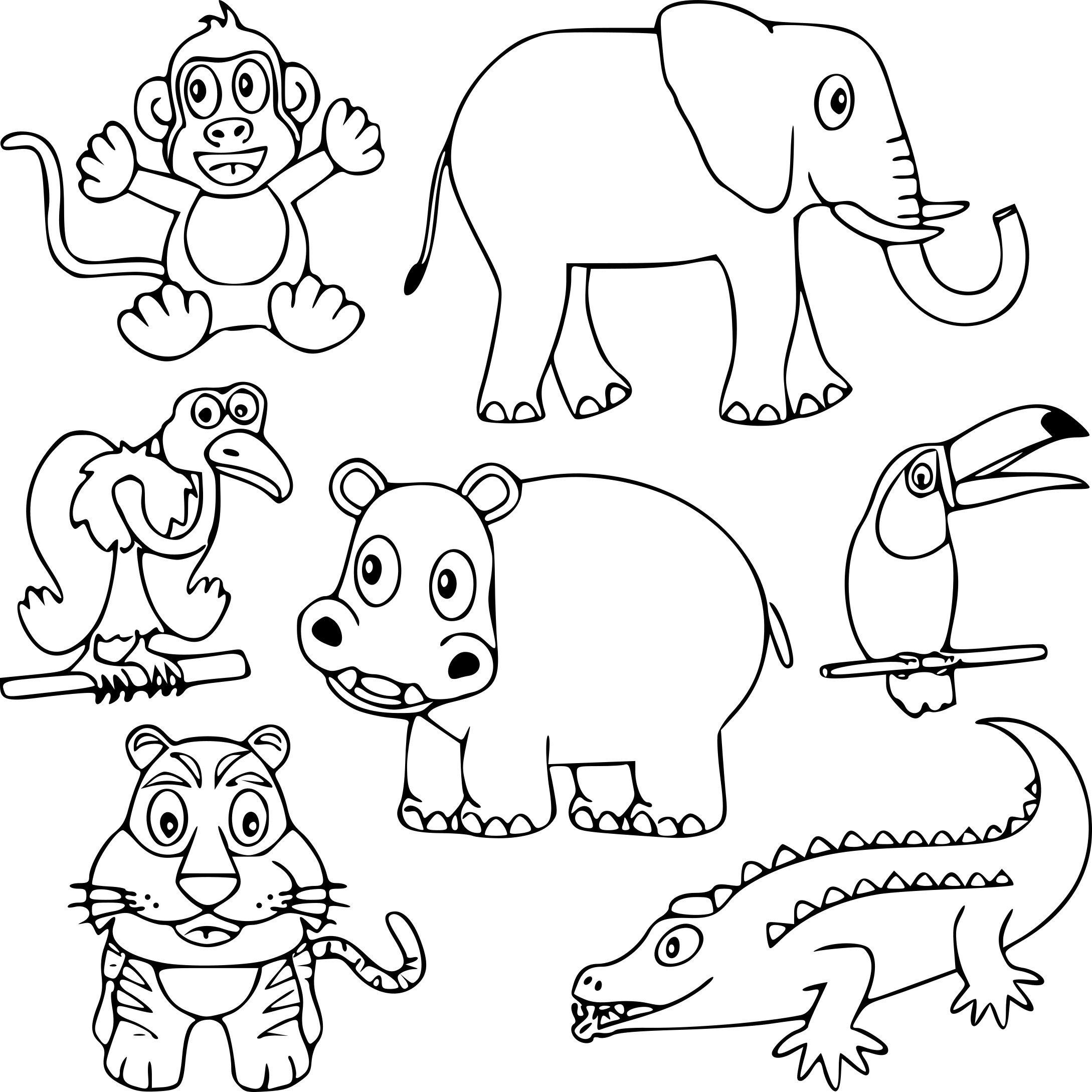 Coloriage Animaux Sauvages Mignons Pour Enfants - Animaux de la jungle à imprimer