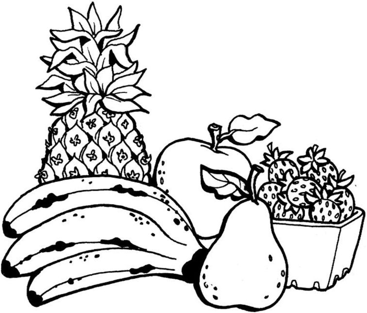 Coloriage Annana Banane Pomme Fraises Fruits - Fruits à imprimer
