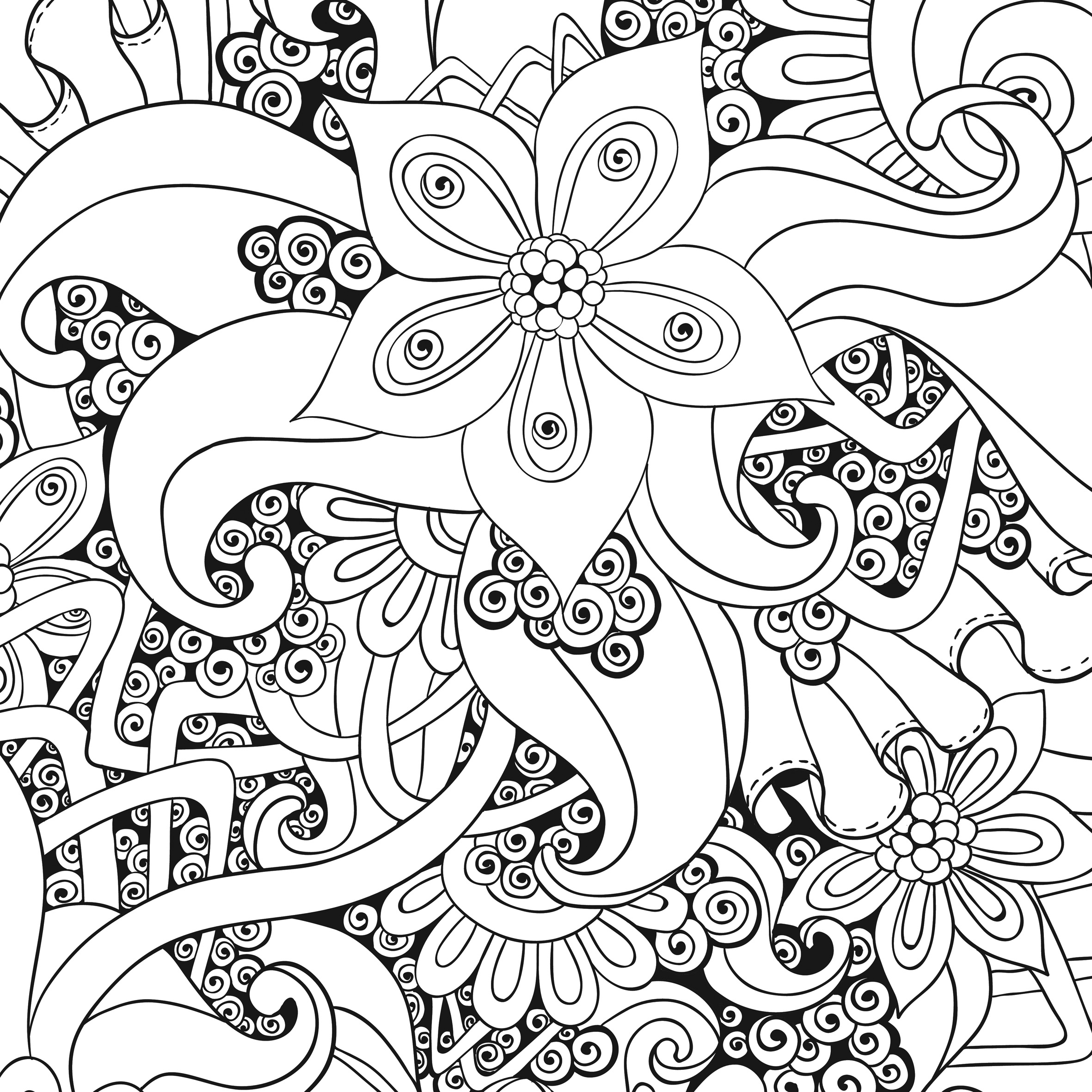 Coloriage Rosace fleurie avec spirales relaxantes - Adulte à imprimer