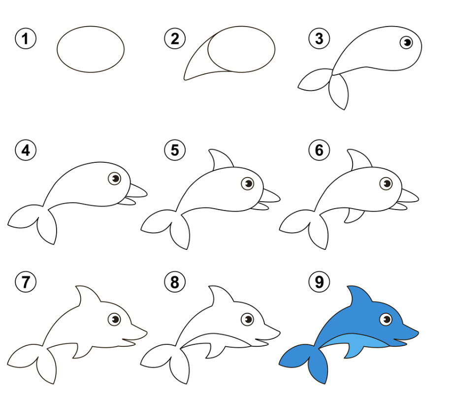 Coloriage Apprendre Dessiner Facile Dauphin - Dessin facile à imprimer