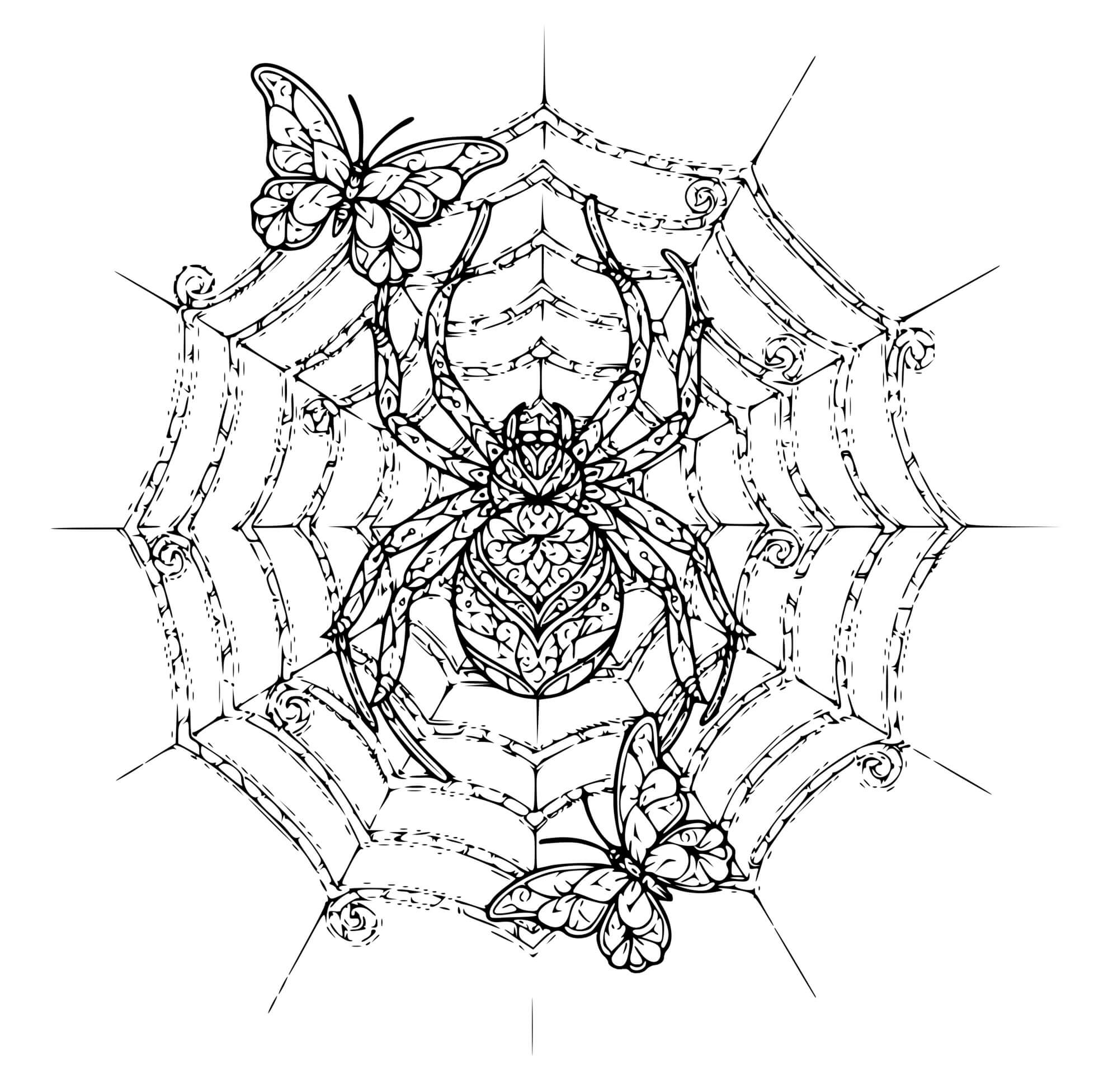 Coloriage Araignée Papillon Mandala Adulte - Araignée à imprimer