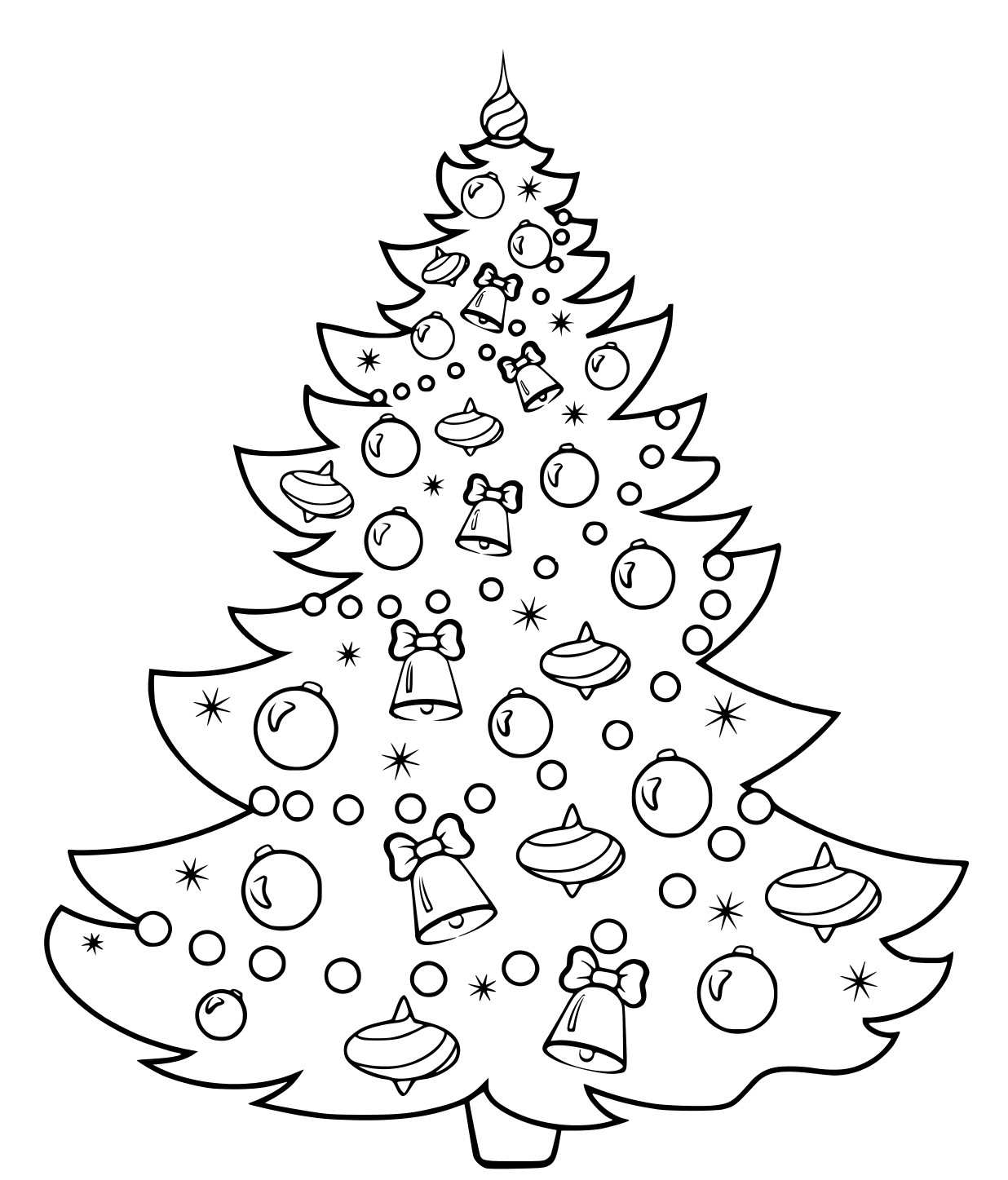 Coloriage Arbre De Noël Avec Desboules Cloches Et Girlandes De Noël - Sapin Noël à imprimer