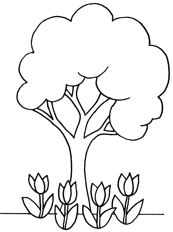 Coloriage Arbre Et Tulipes - Arbre à imprimer