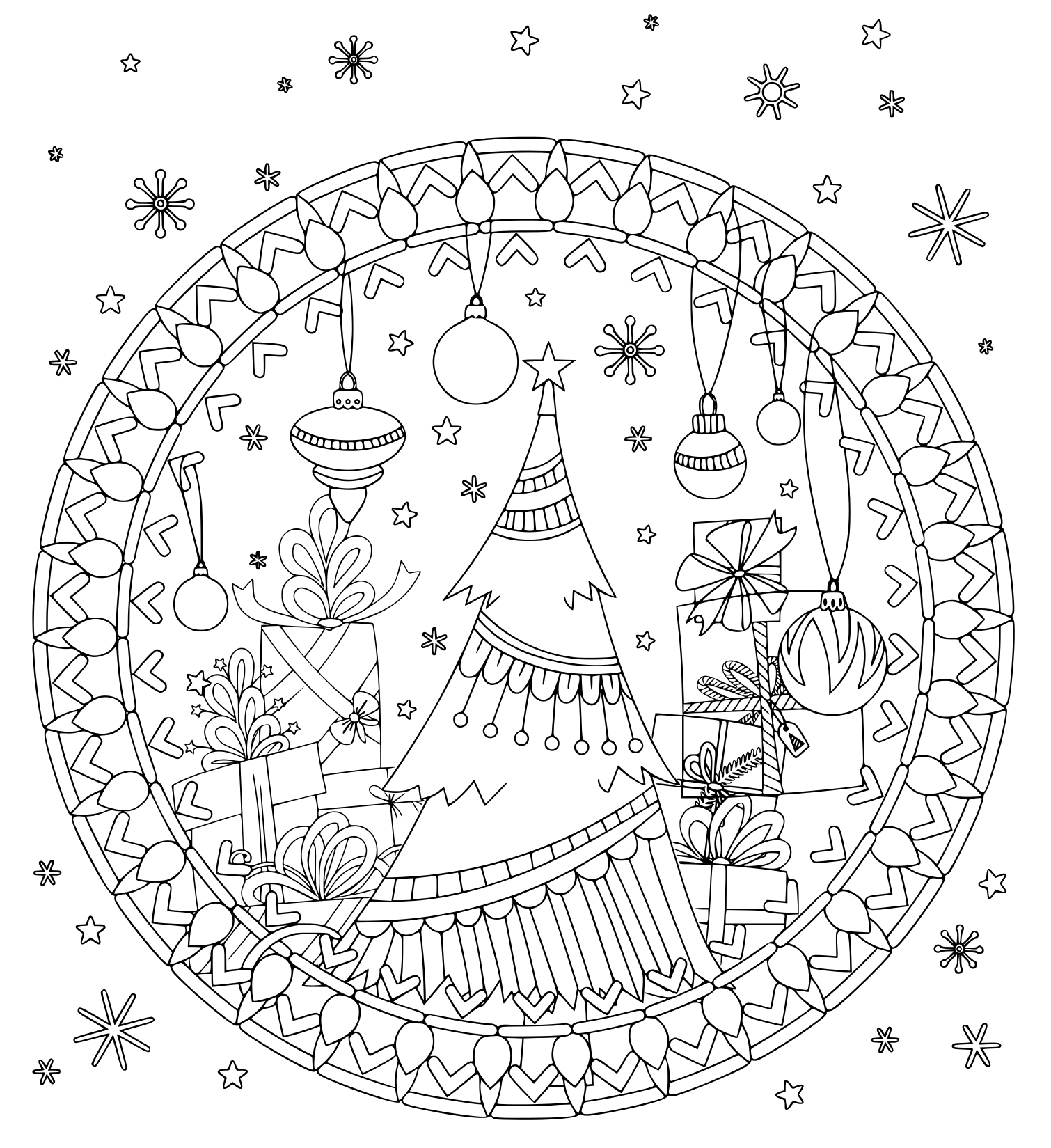 Coloriage Arbres De Noël Décoration Boites Cadeaux - Noël adulte à imprimer