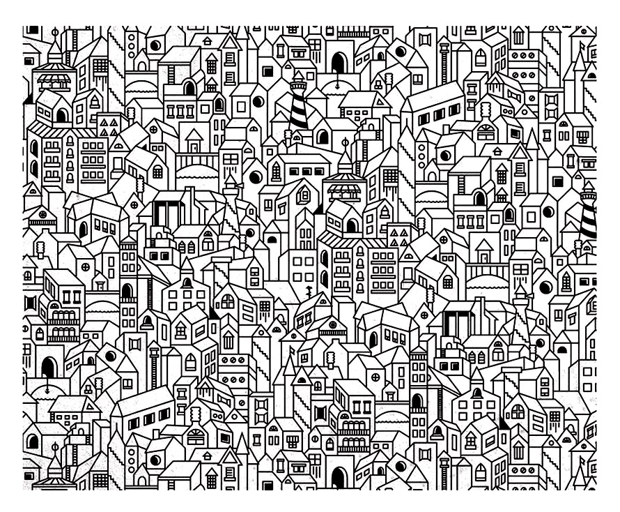 Coloriage Architecture Ville Complexe Avec Plusieurs Batiments - Ville à imprimer