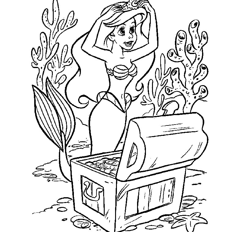 Coloriage Ariel A Trouvee Un Trésor - Ariel la petite sirène à imprimer