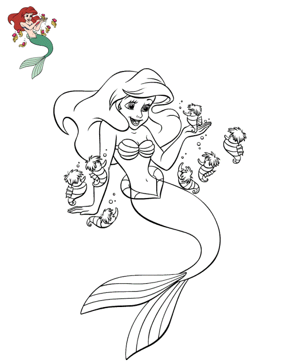 Coloriage Ariel Avec Les Cheveux Rouge - Ariel la petite sirène à imprimer