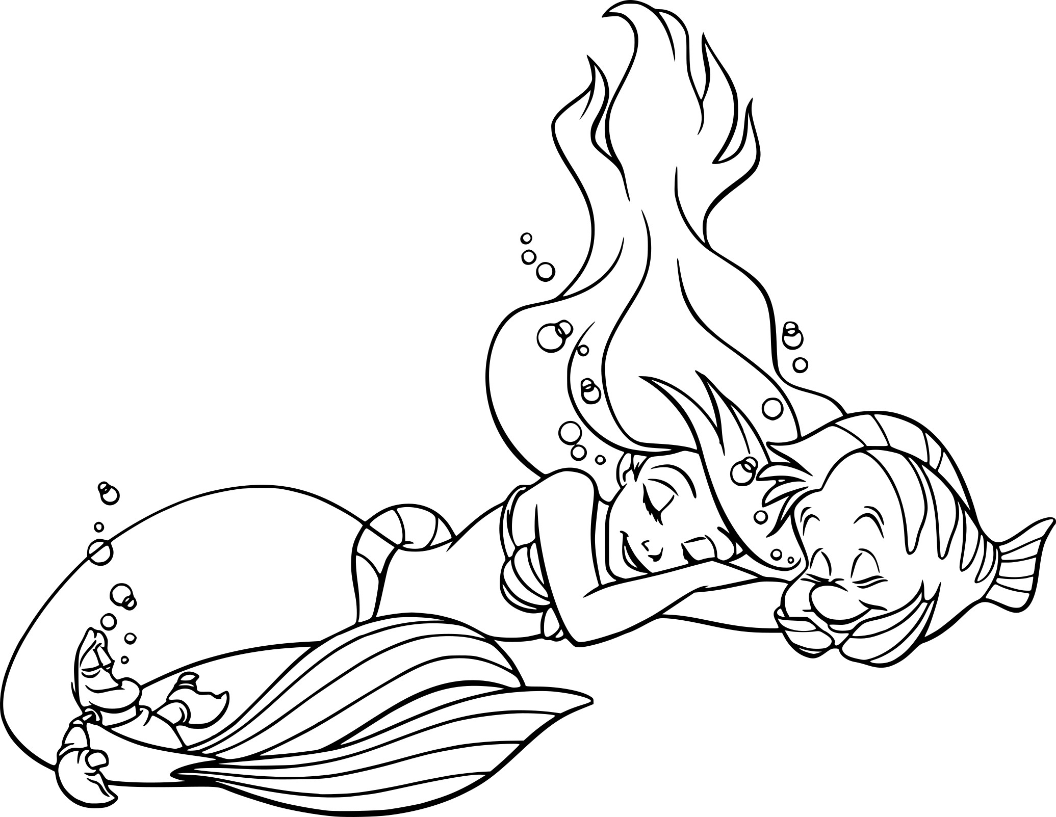 Coloriage Ariel dort animation La Petite Sirène 1989 - Disney à imprimer
