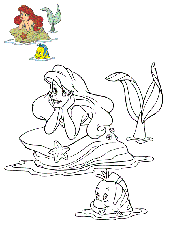 Coloriage Ariel Et Polochon - Ariel la petite sirène à imprimer