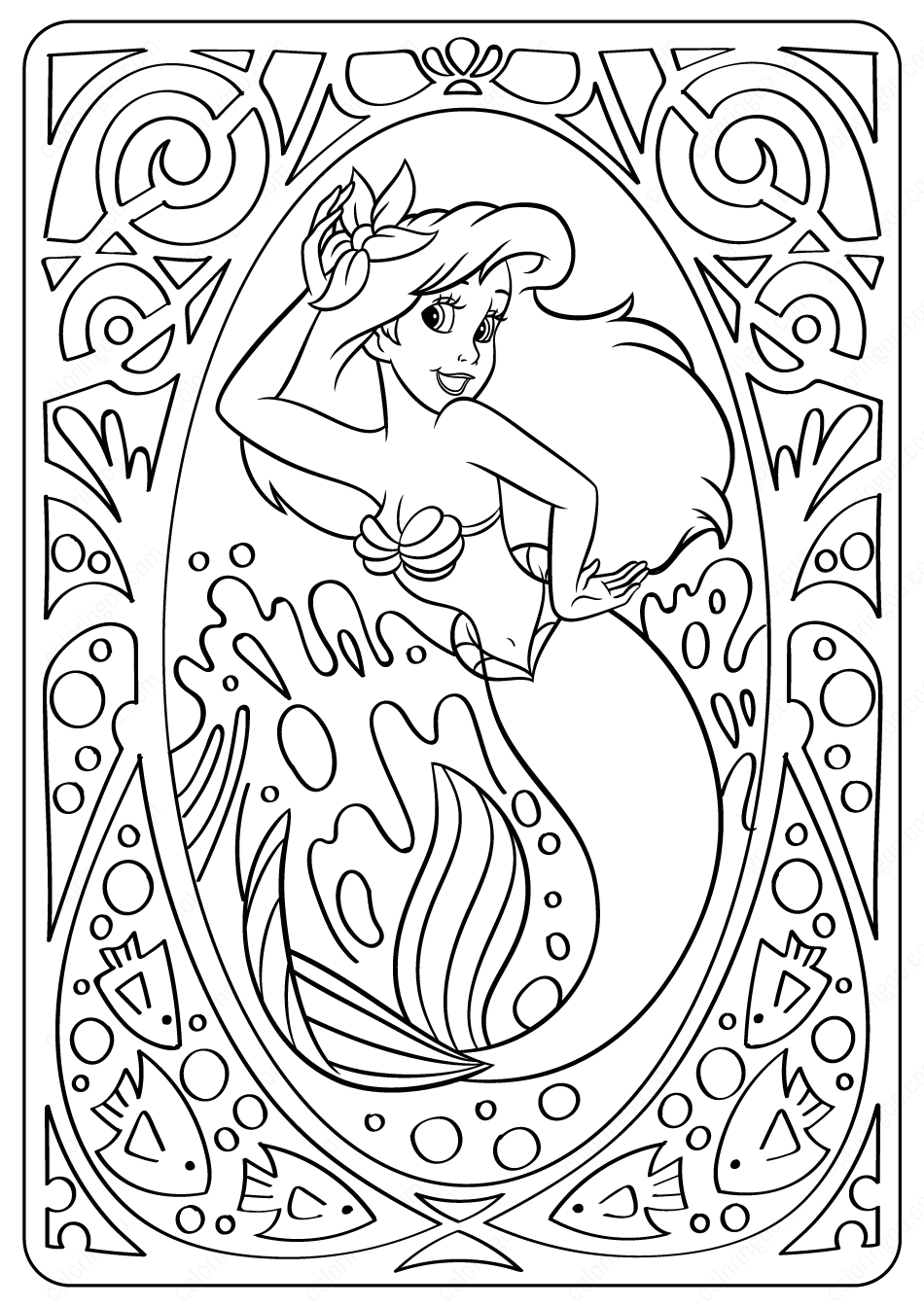 Coloriage Ariel Petite Sirène Disney Mandala - Ariel la petite sirène à imprimer