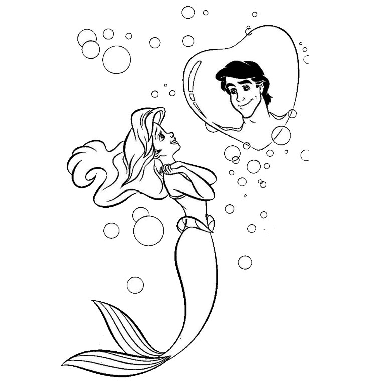 Coloriage Ariel Petite Sirène Est Amoureuse - Ariel la petite sirène à imprimer
