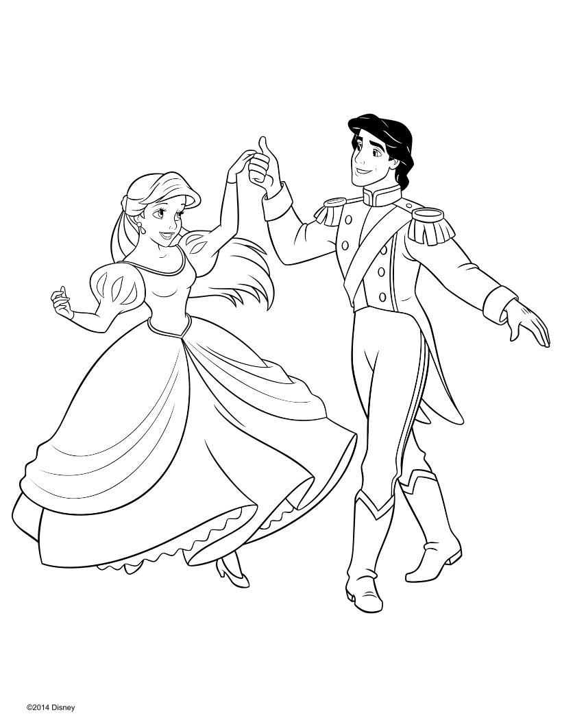 Coloriage Ariel Princesse Disney Avec Son Prince - Ariel la petite sirène à imprimer