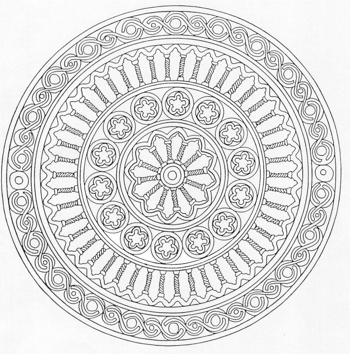 Coloriage Mandala zen avec arabesques florales - Art therapie à imprimer