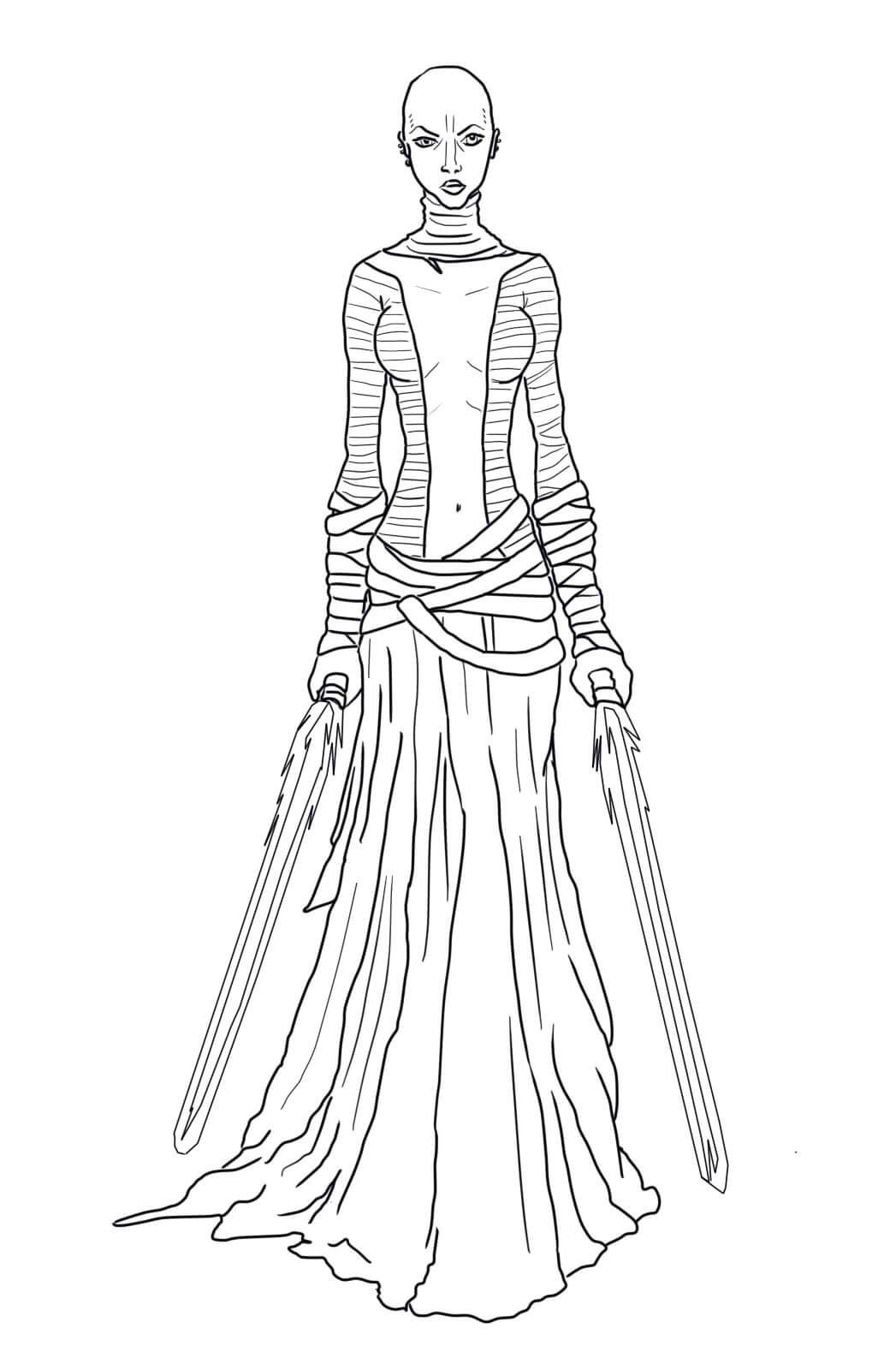Coloriage Asajj Ventress - Les Guerres des Clones - Star wars à imprimer