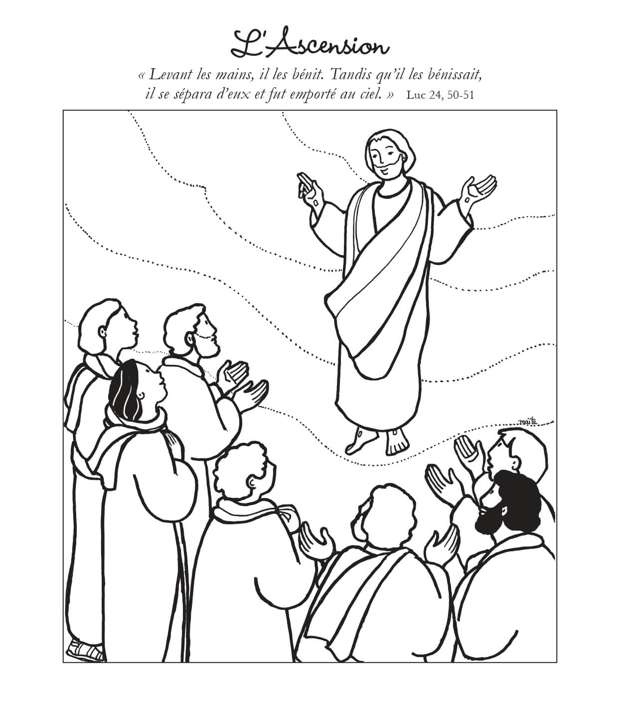Coloriage Ascension Levant Les Mains Il Les Benit Et Se Separa Emporte Au Ciel - Jésus à imprimer