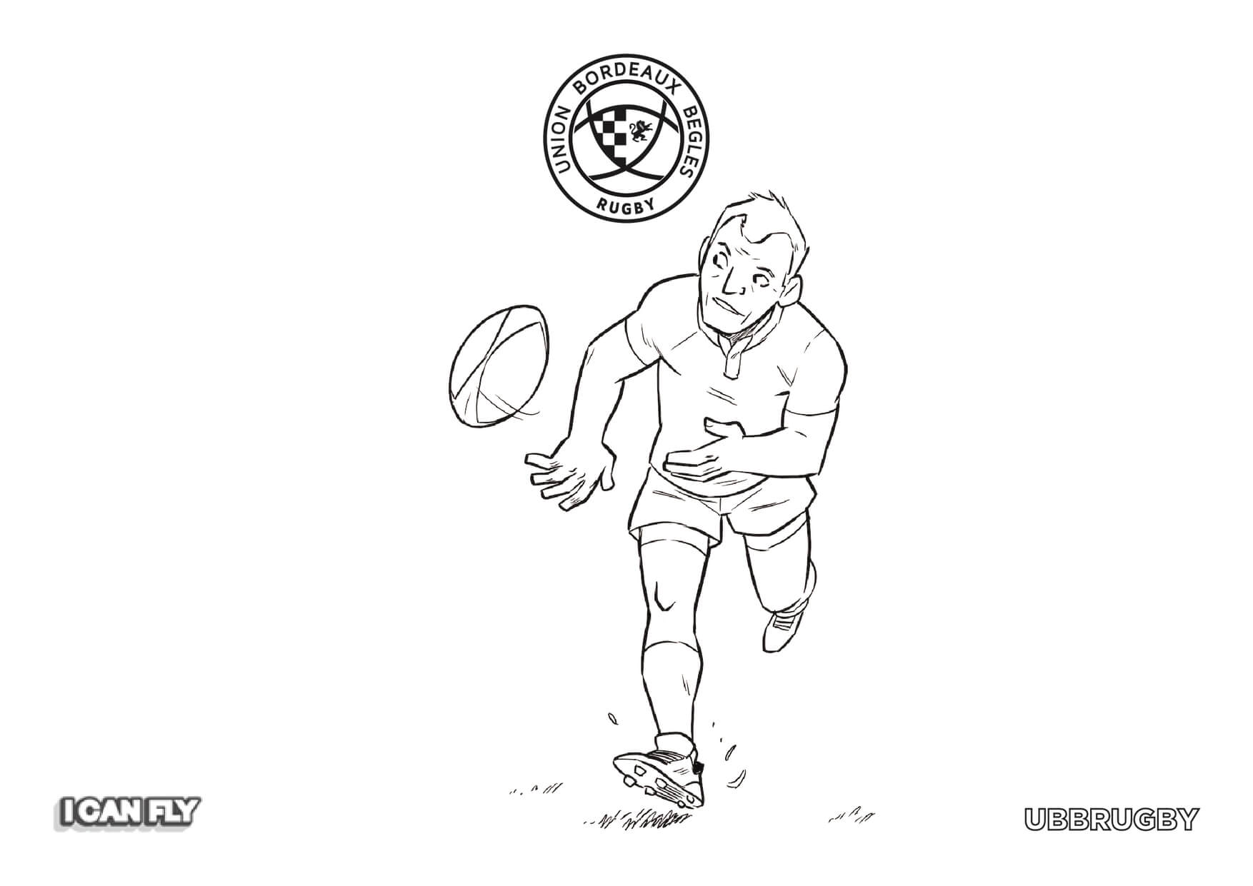 Coloriage Athlete De Rugby Recoit Une Passe - Rugby à imprimer