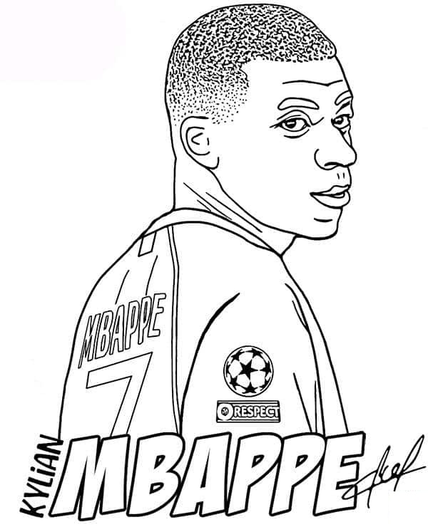 Coloriage Kylian Mbappé dribblant avec maîtrise - Mbappé à imprimer