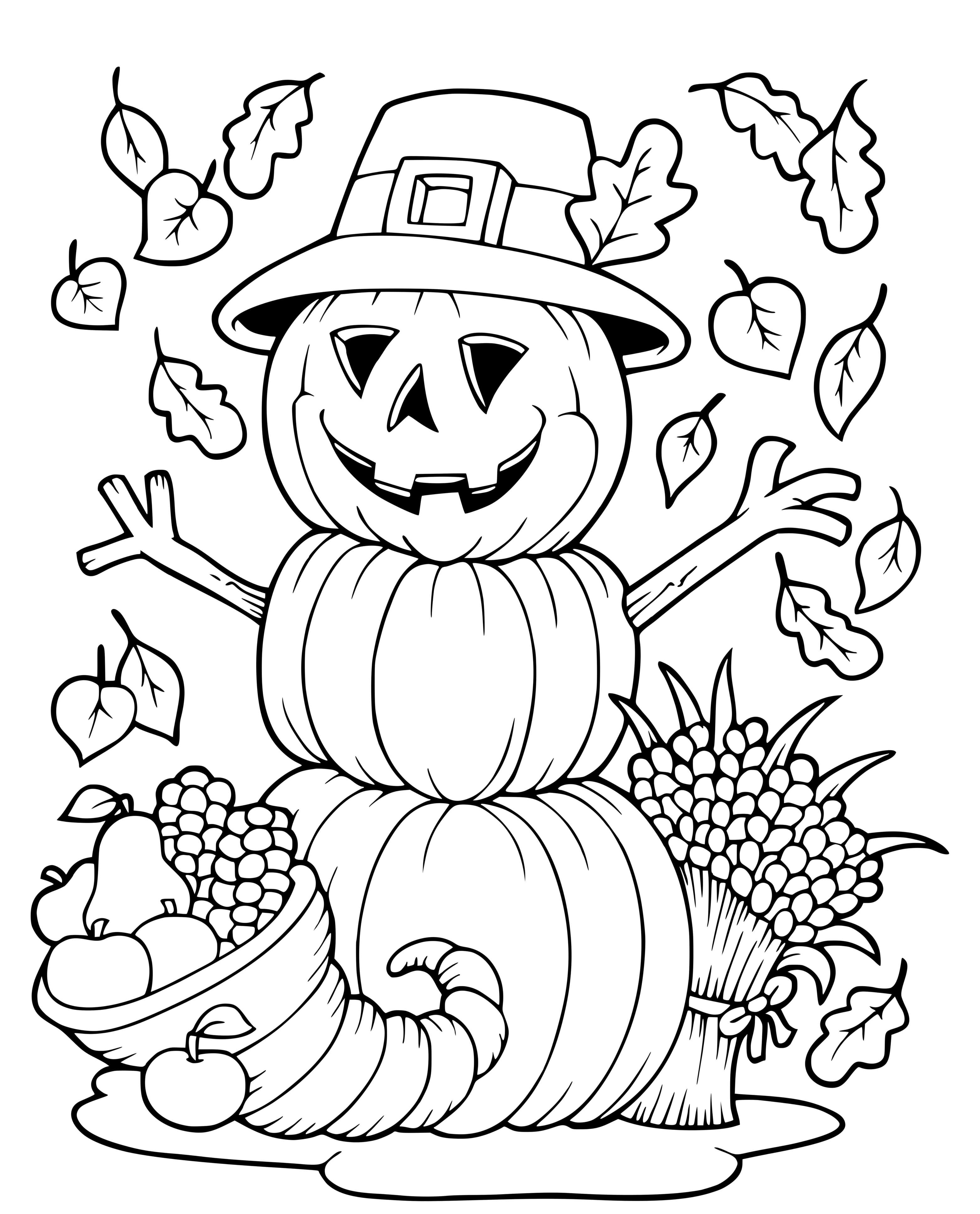 Coloriage Automne Avec Un Bonhomme De Citrouille - Halloween à imprimer
