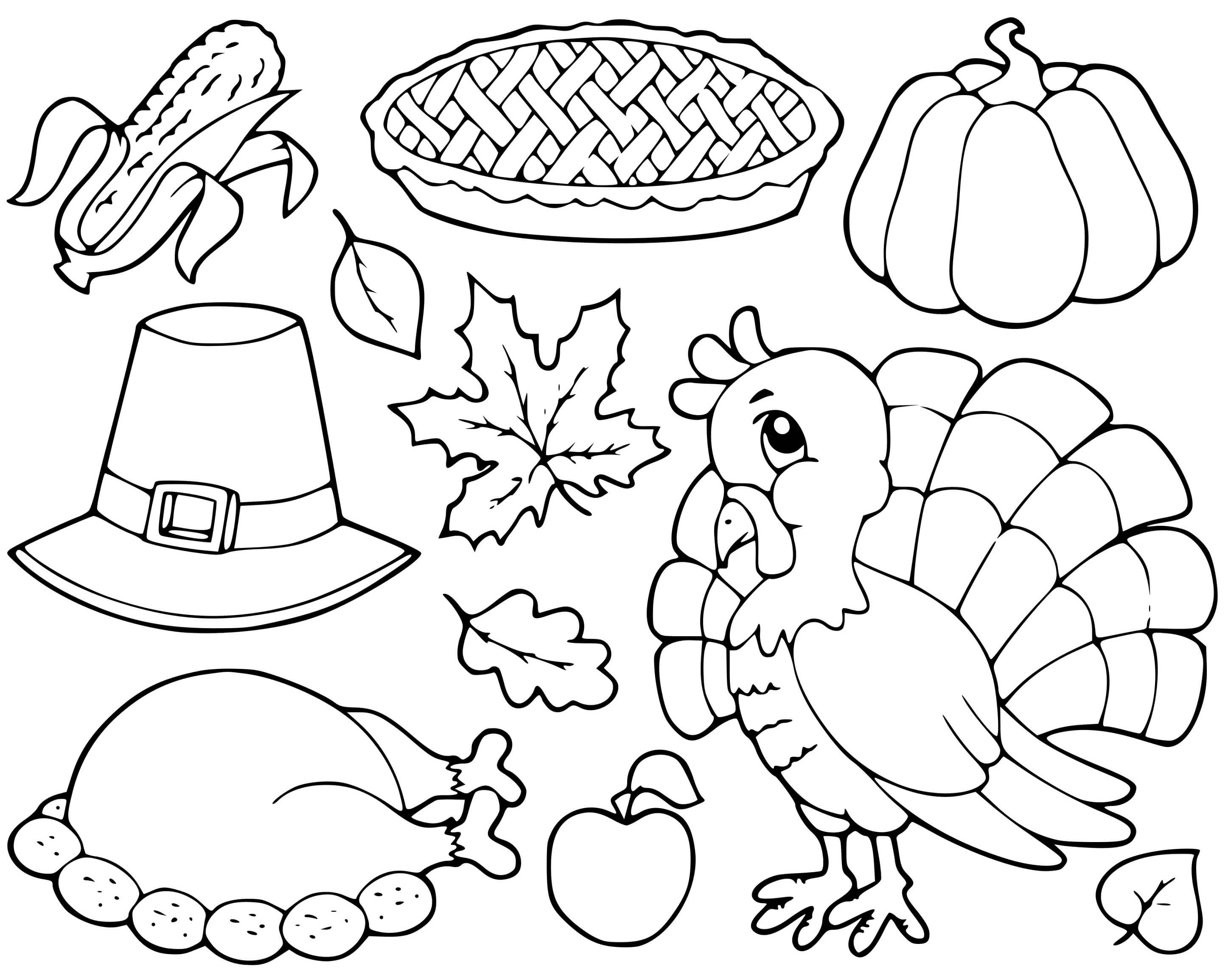 Coloriage Automne Feuilles Citrouille Pomme Dindon - Automne à imprimer