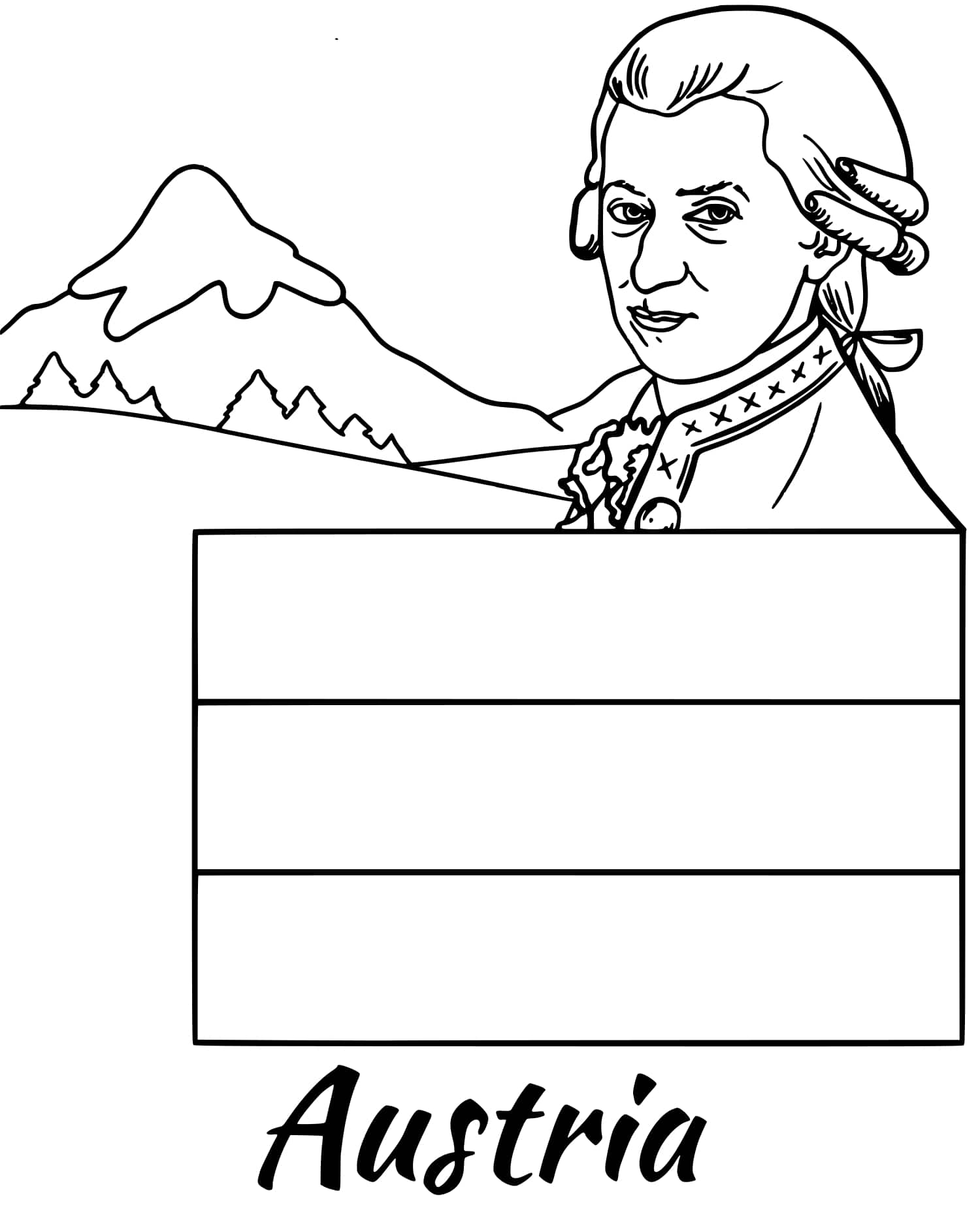 Coloriage Autriche Drapeau Mozart - Drapeau à imprimer