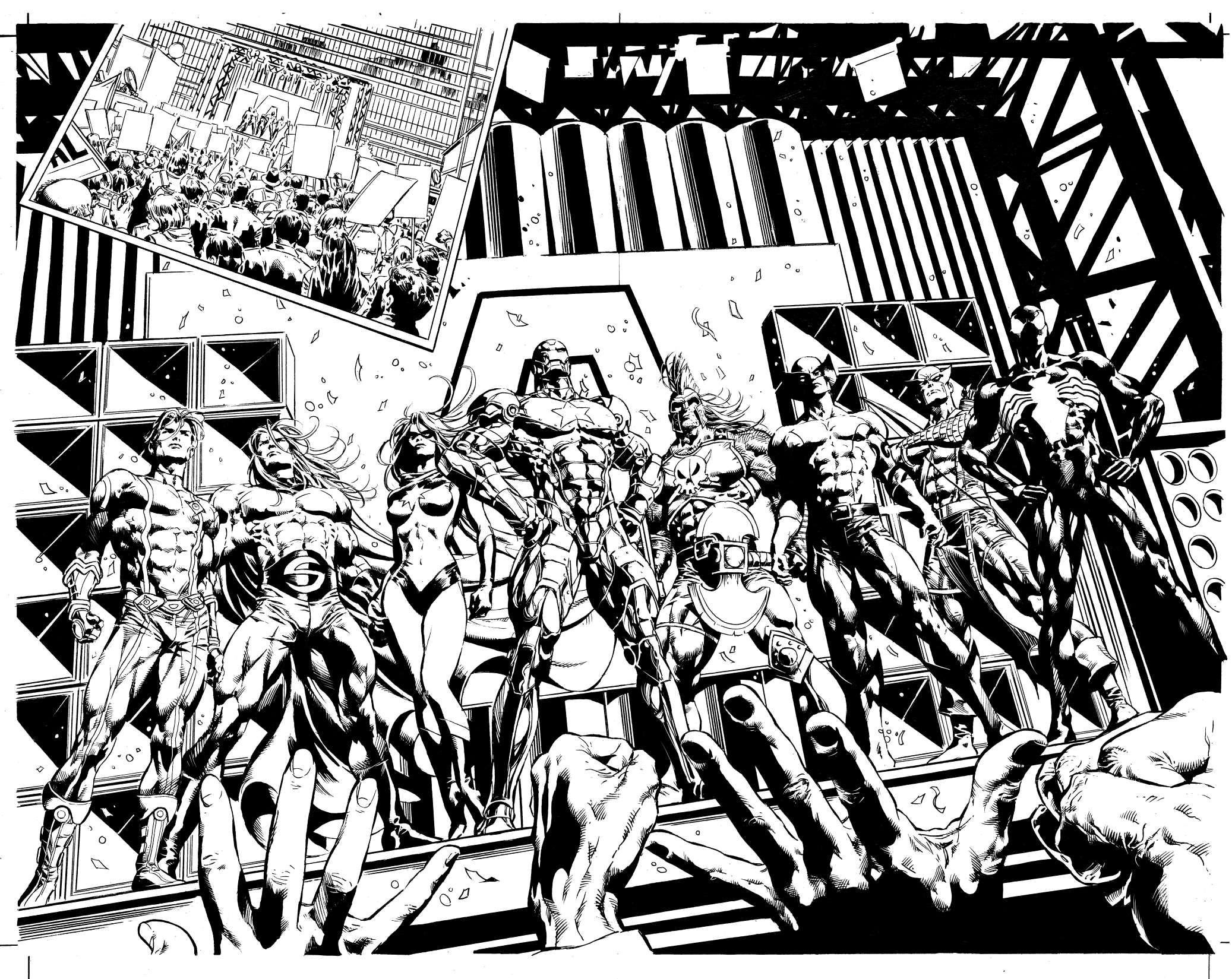 Coloriage Thor et Black Widow face aux ennemis - Avengers à imprimer