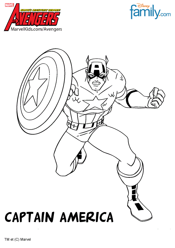 Coloriage Captain America des Avengers en tenue héroïque - Avengers à imprimer