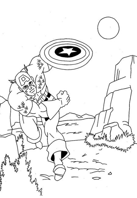 Coloriage Avengers Captain America Nature - Avengers à imprimer