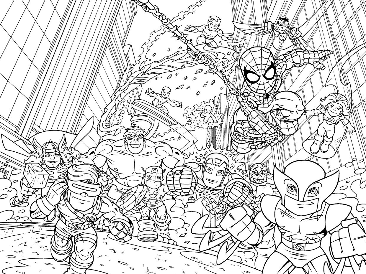 Coloriage Avengers Mini Iron Man Spiderman Captain America Hulk Kids - Avengers à imprimer