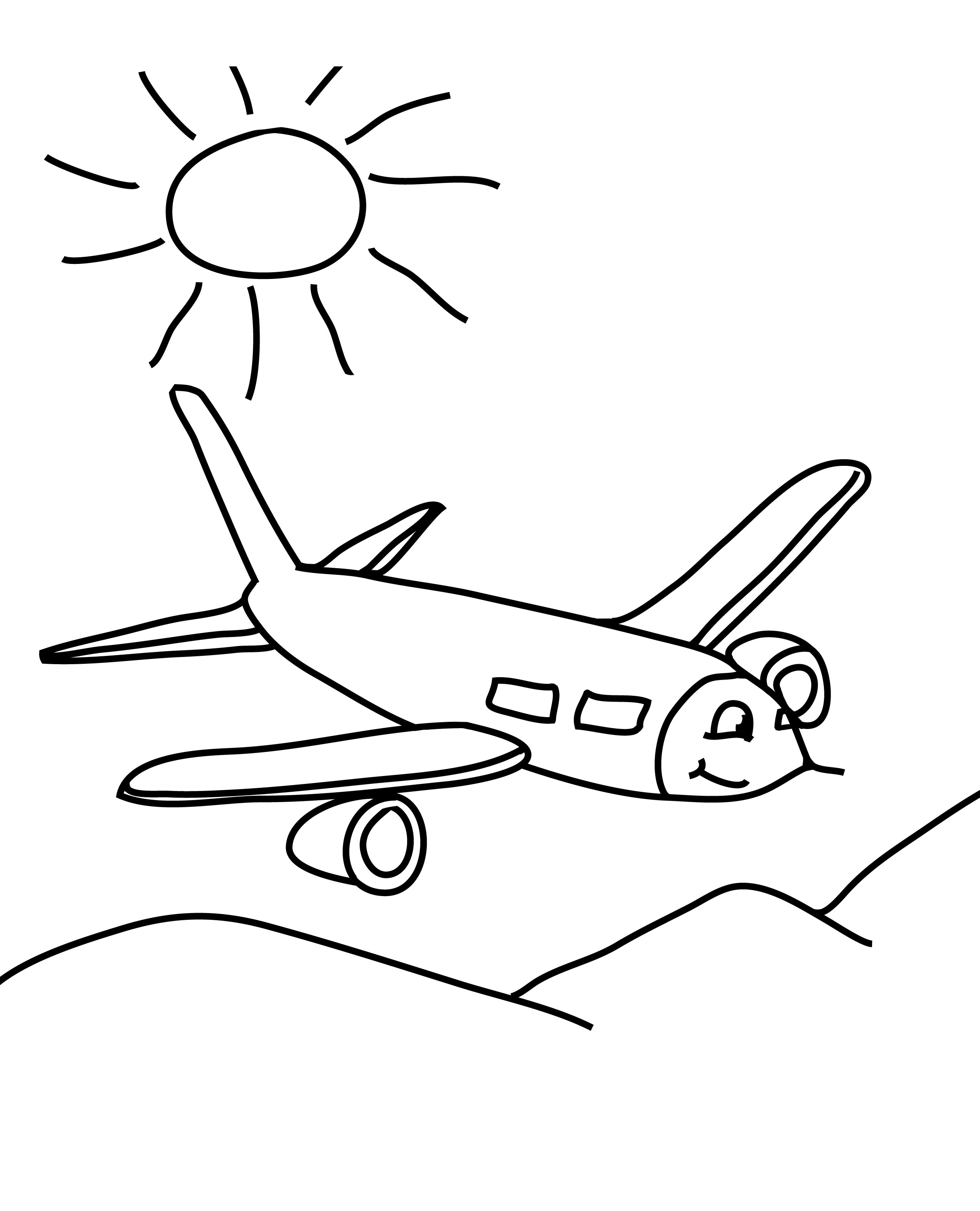 Coloriage Avion de ligne en vol vers l'horizon - Avion à imprimer