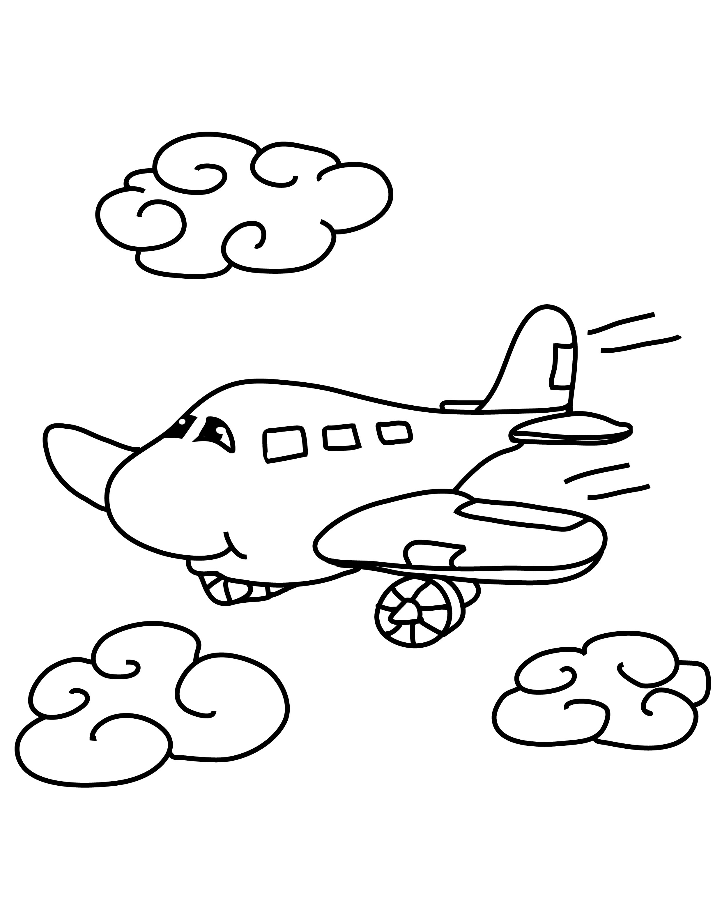 Coloriage Avion de ligne avec hublots et ailes déployées - Avion à imprimer