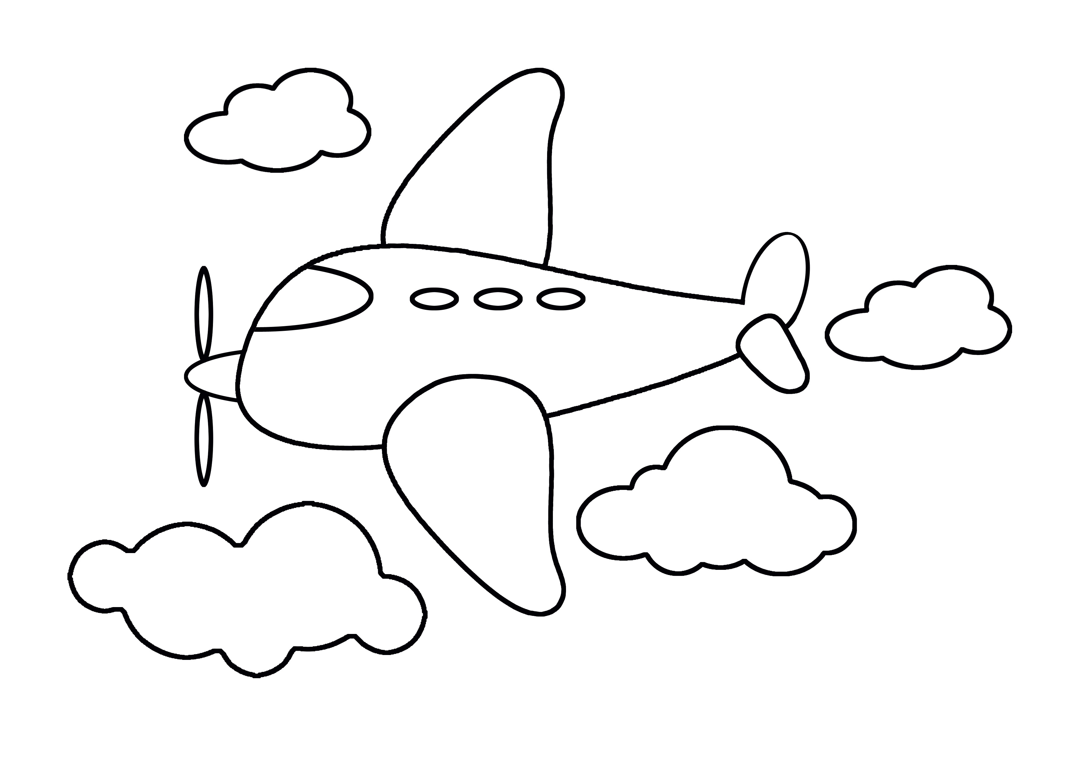 Coloriage Avion passagers survolant les nuages - Avion à imprimer