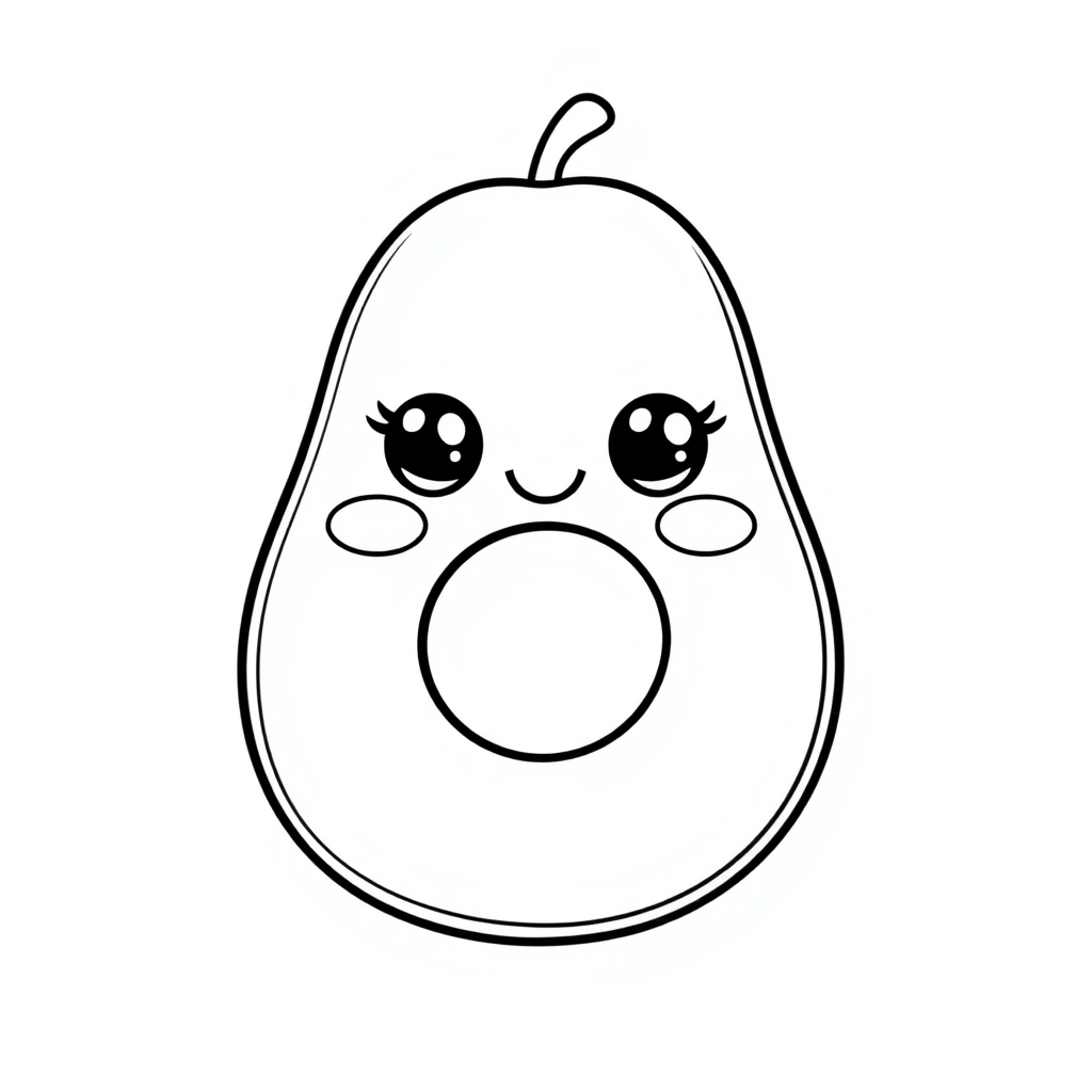 Coloriage Avocat 1 Fruit Kawaii - Kawaii fruits à imprimer