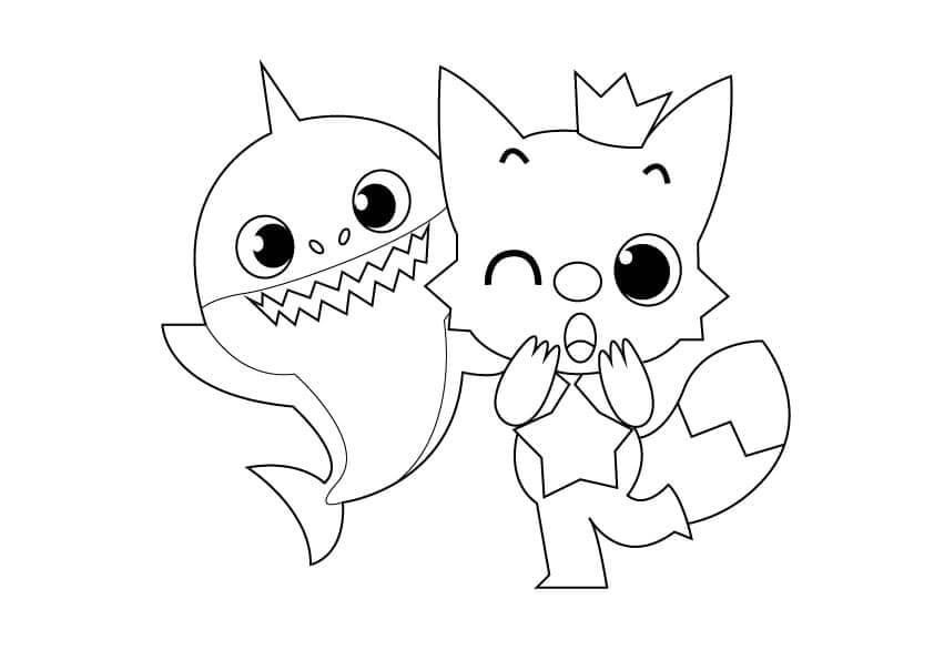 Coloriage Baby Shark Et Son Ami Le Renard - Requin à imprimer