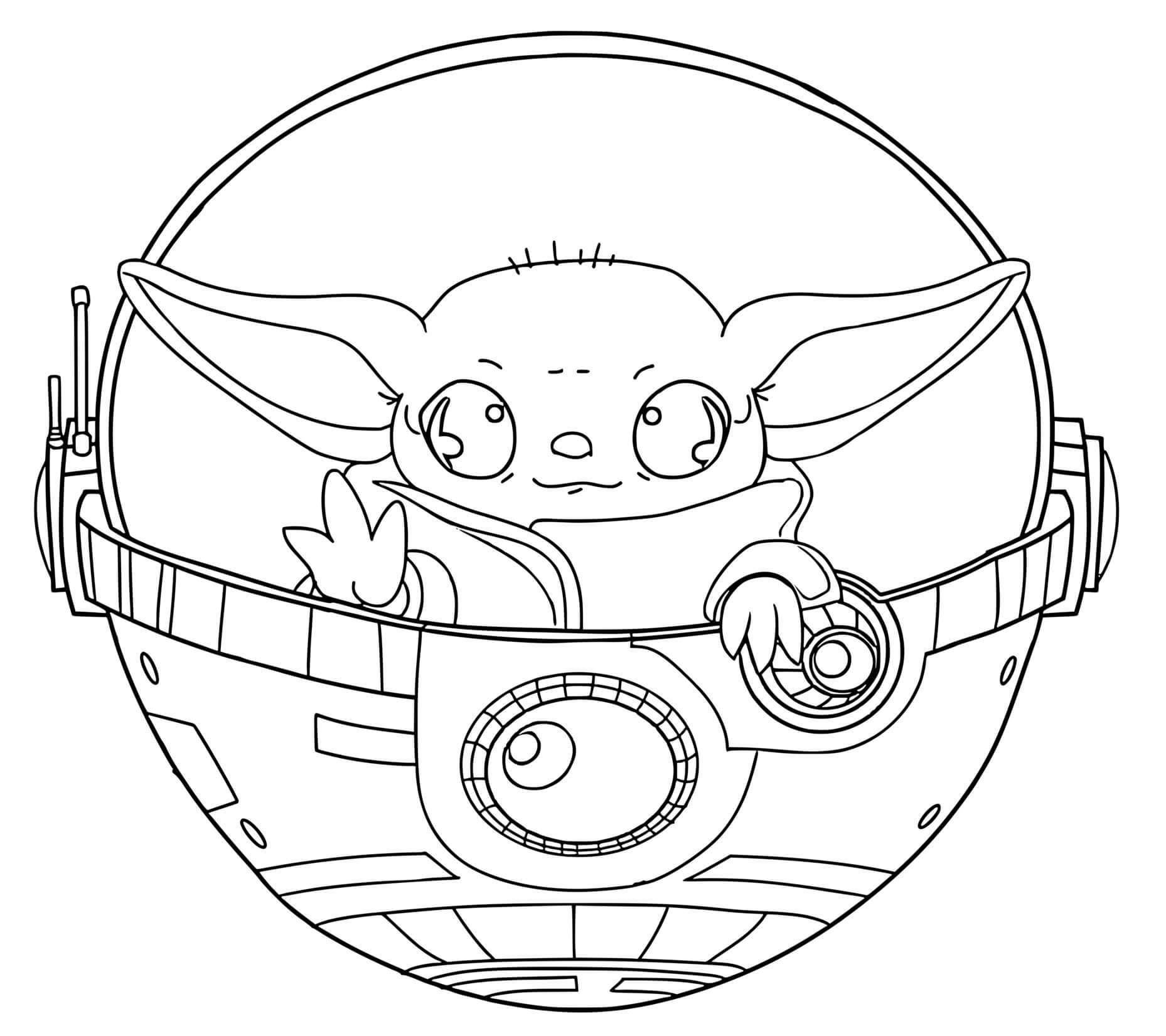 Coloriage Baby Yoda Kawaii Starwars - Bébé Yoda à imprimer