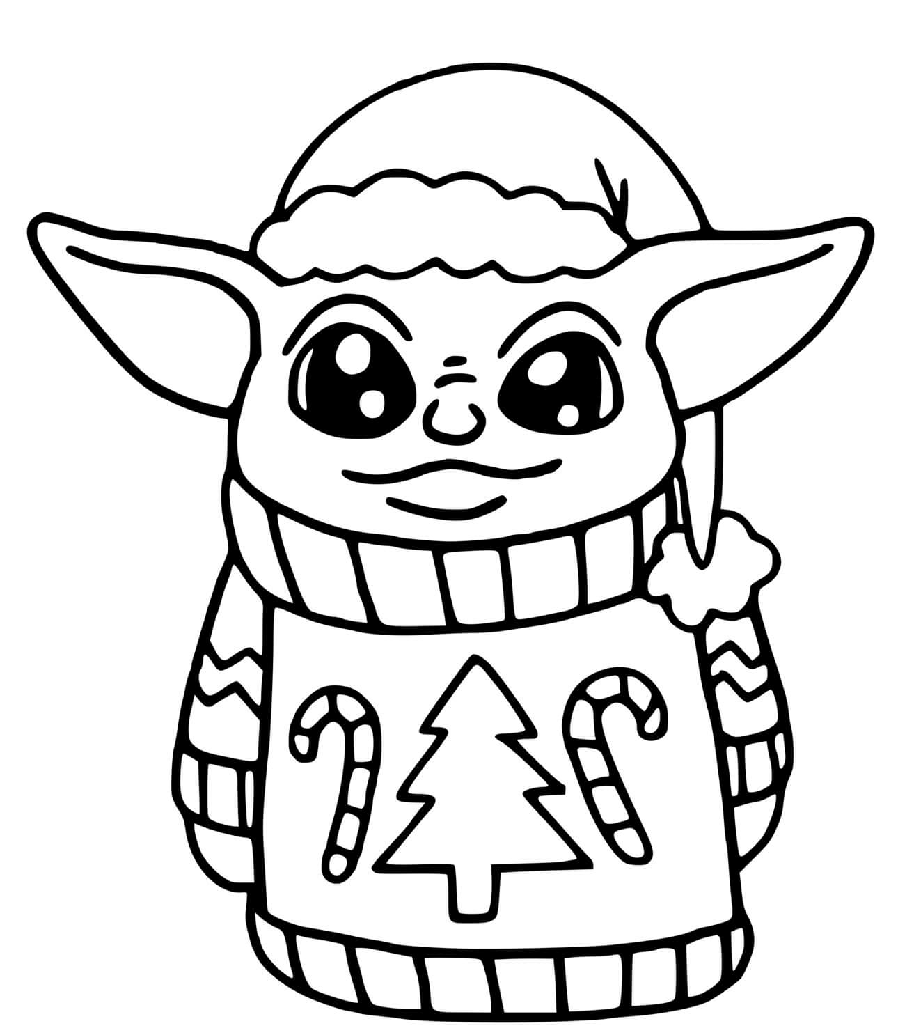 Coloriage Baby Yoda Noël - Bébé Yoda à imprimer