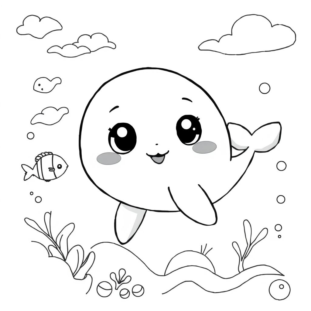 Coloriage Baleine Kawaii Maternelle Dans L'océan - Baleine à imprimer