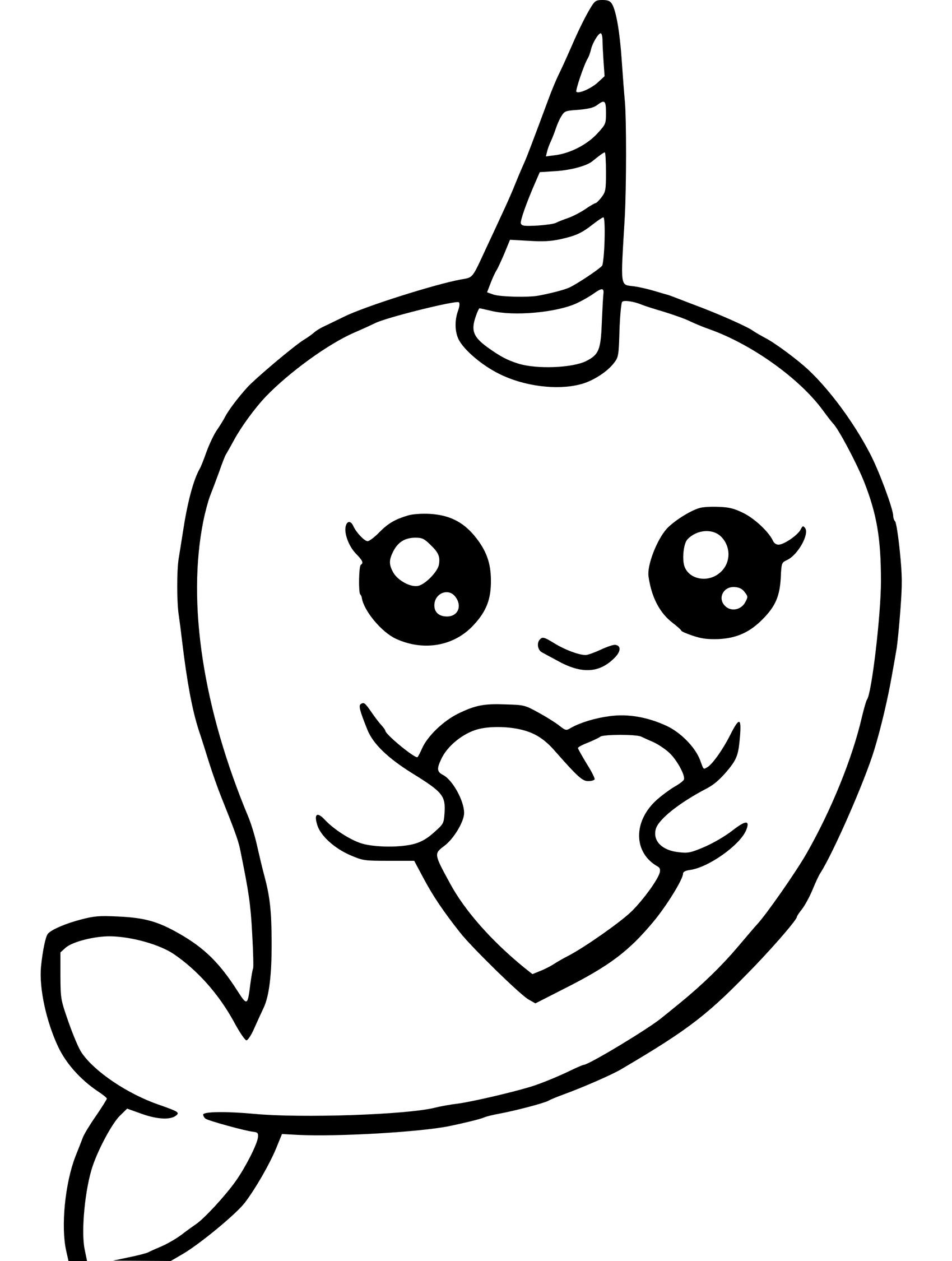 Coloriage Baleine Licorne Kawaii Avec Cœur - Baleine à imprimer