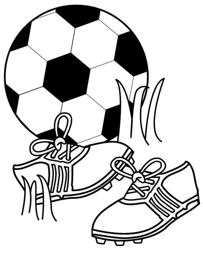 Coloriage Ballon De Foot Et Chaussures - Football à imprimer
