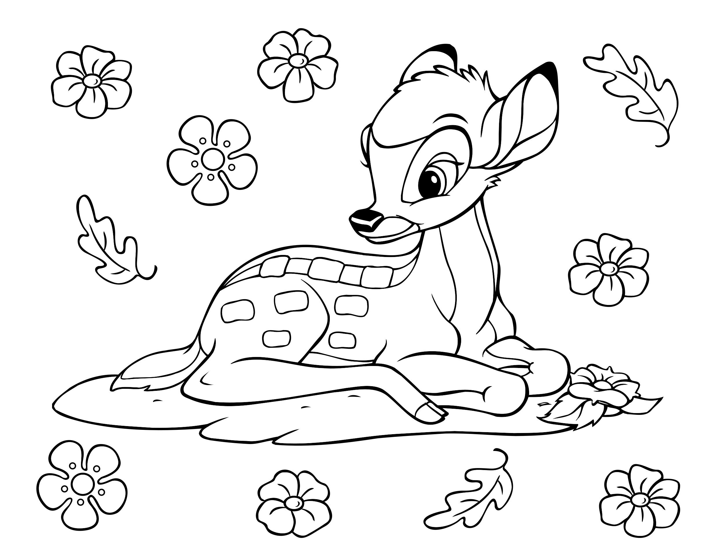 Coloriage Bambi Bambi Feuilles Automne - Bambi à imprimer