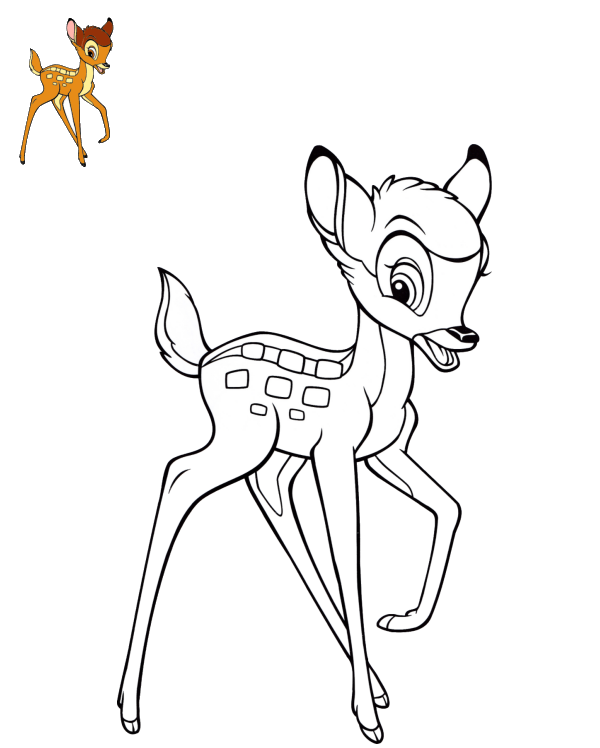 Coloriage Bambi jeune faon dans la forêt Disney - Bambi à imprimer
