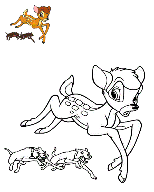 Coloriage Bambi Echappe A Des Chiens - Bambi à imprimer