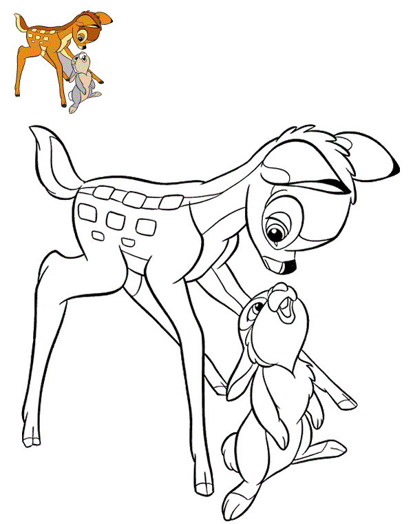Coloriage Bambi Et Panpan Le Lapin - Bambi à imprimer