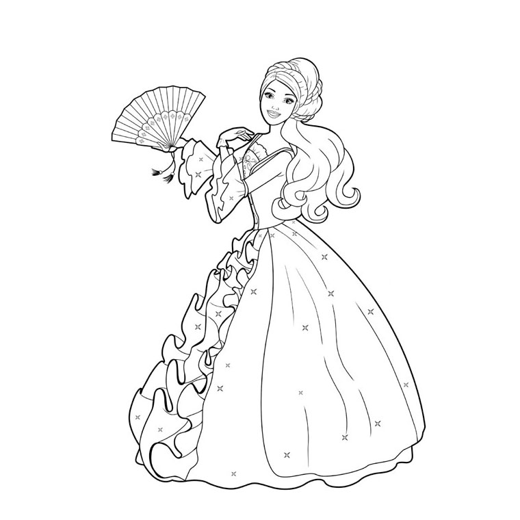 Coloriage Barbie Au Bal Des 12 Princesses - Barbie à imprimer