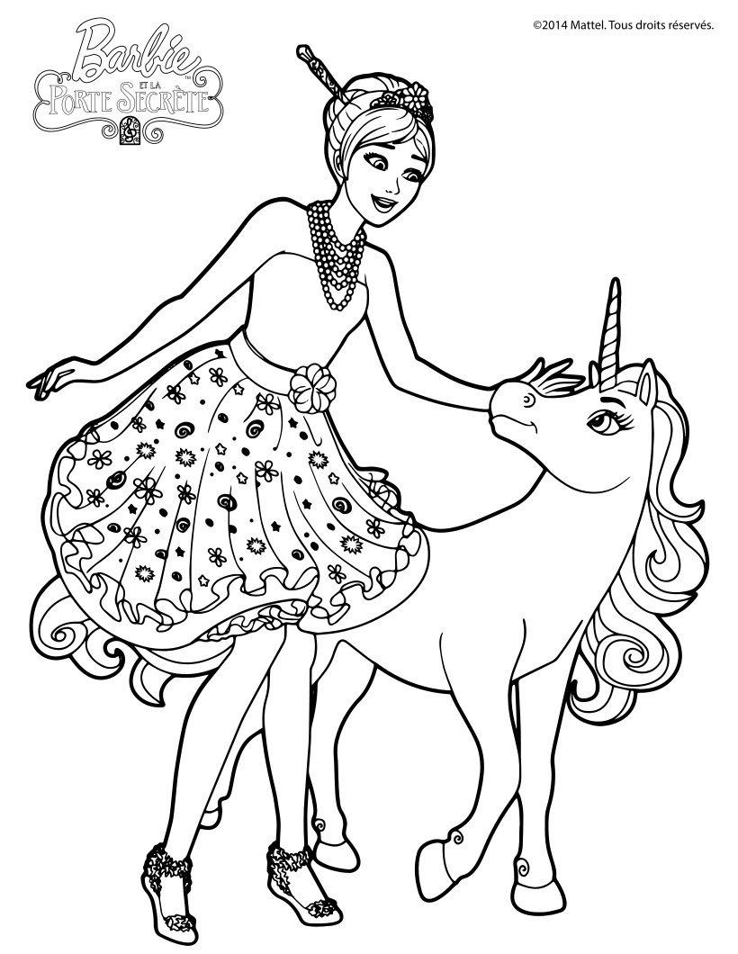 Coloriage Barbie Et La Porte Secrete Alexa Et Le Bébé Licorne - Barbie à imprimer